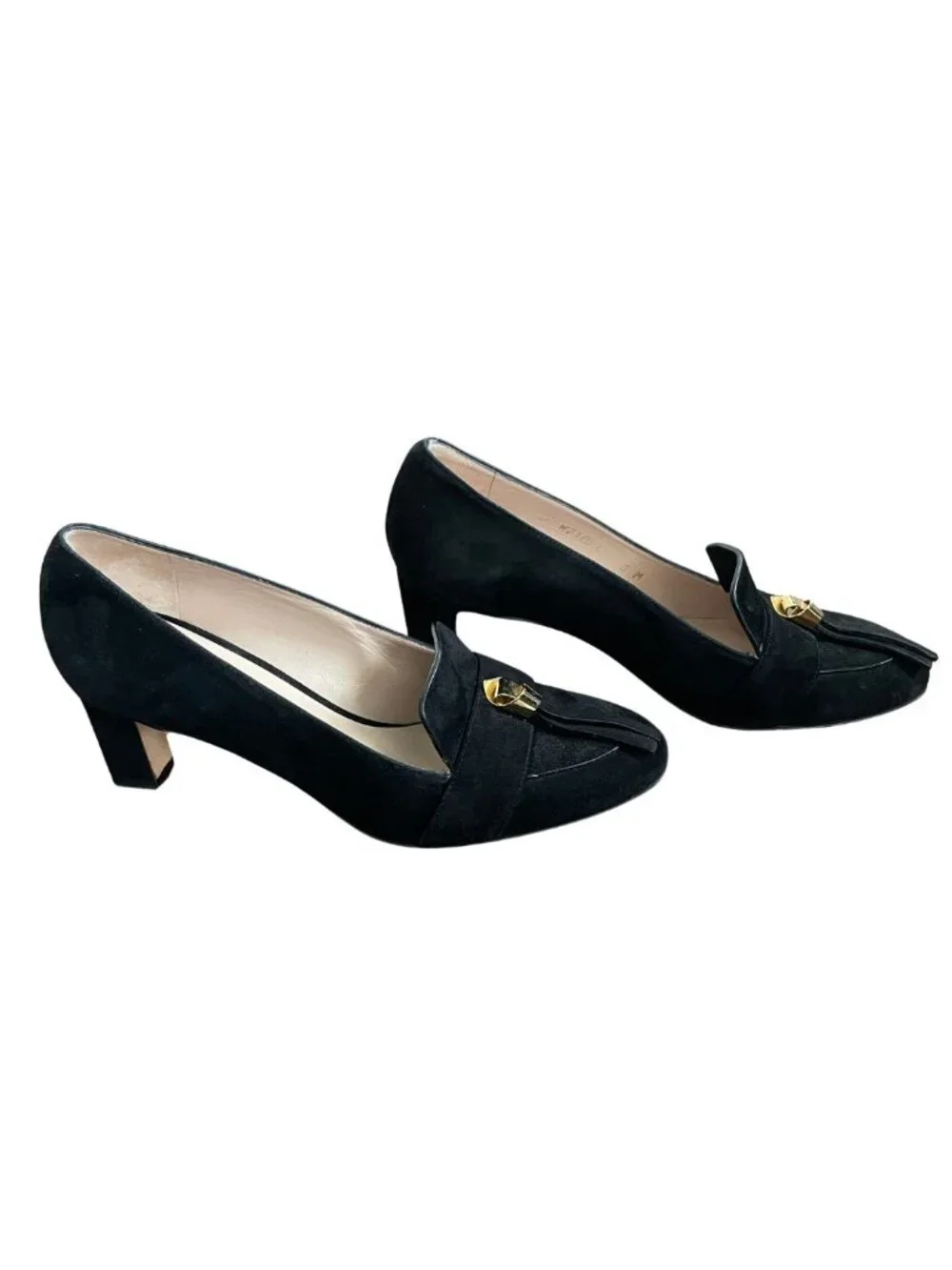 Stuart Weitzman Martha Microknot Black Suede Loafer Pumps Heels Sz 6